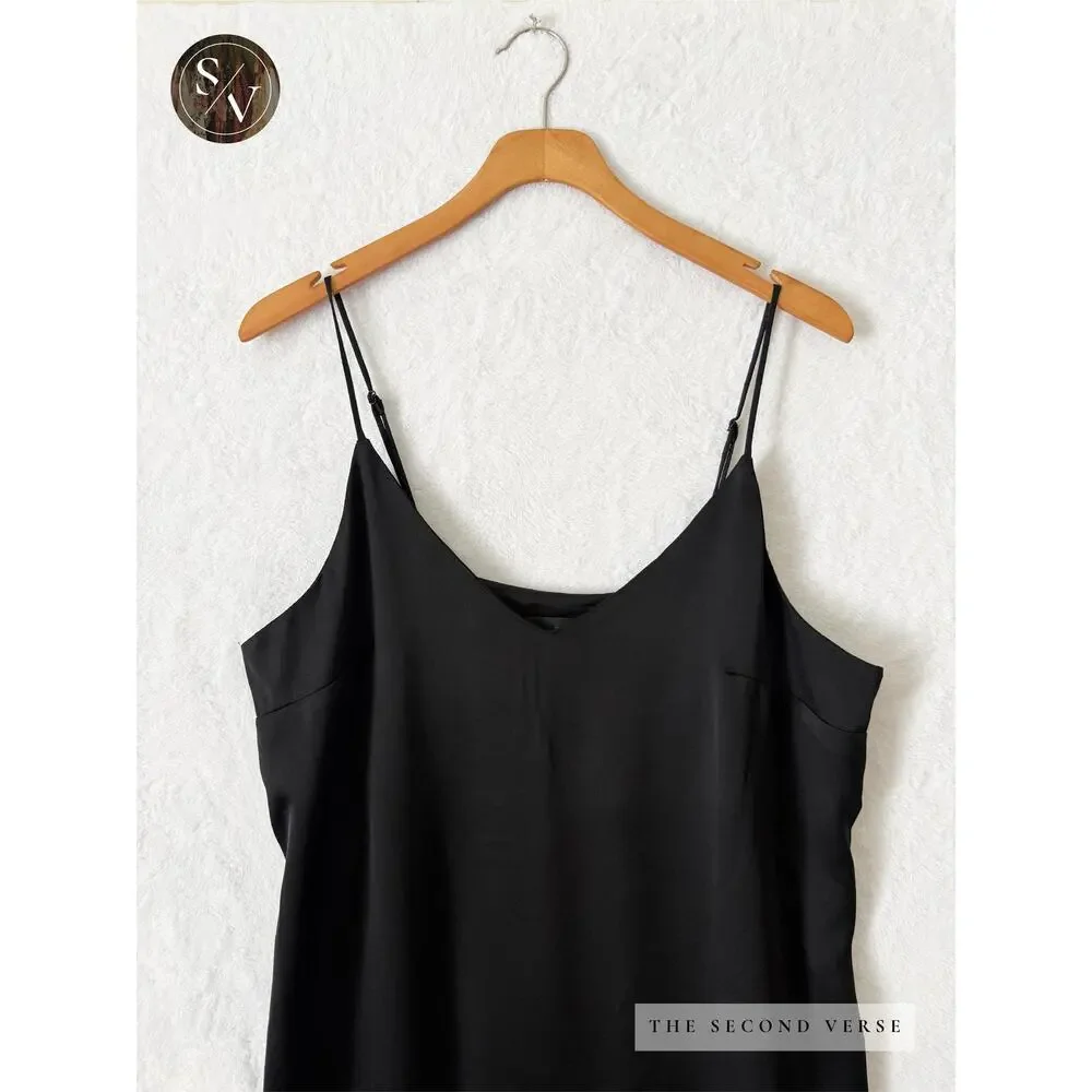 Mossimo Women's Spaghetti Strap Black Slip Midi Dress Minimalist Y2K Large - Picture 3 of 7